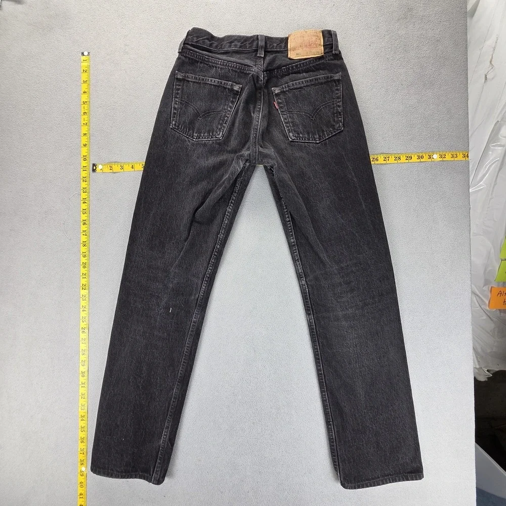Vintage Levis 501 Jeans Mens Black Charcoal Wash Button Fly Made‎ USA Fits 26x30
